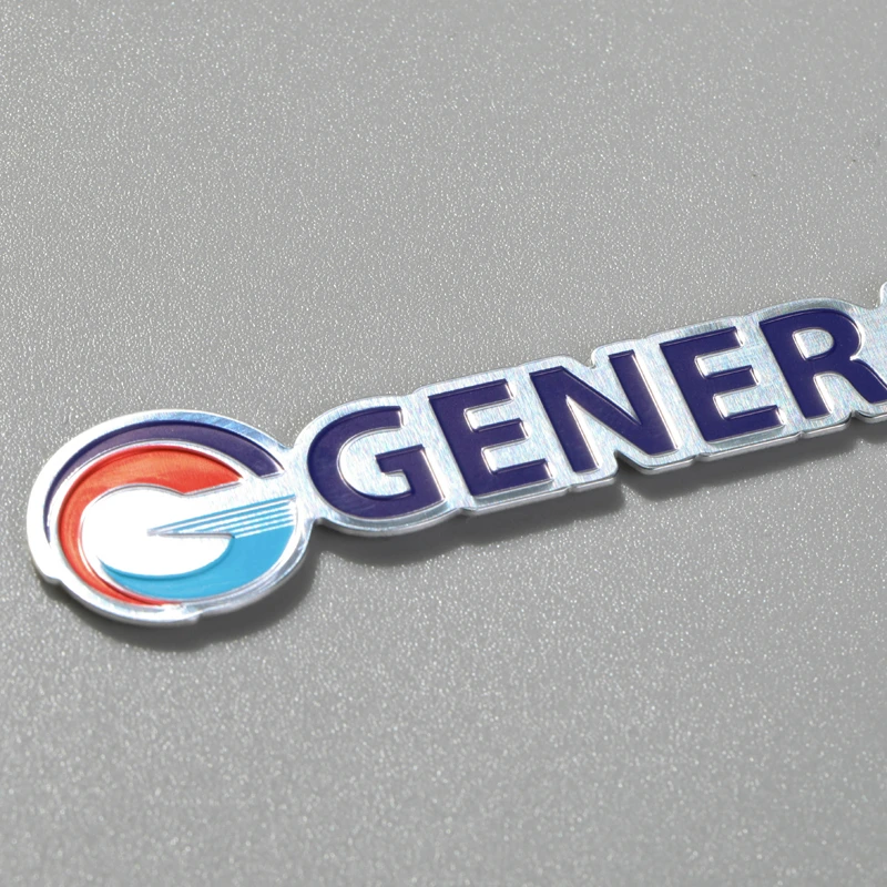 Placa de identificação com logotipo em relevo de alumínio para geladeira